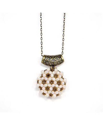 Witte Cevşen Ketting (Kristal, Rond)