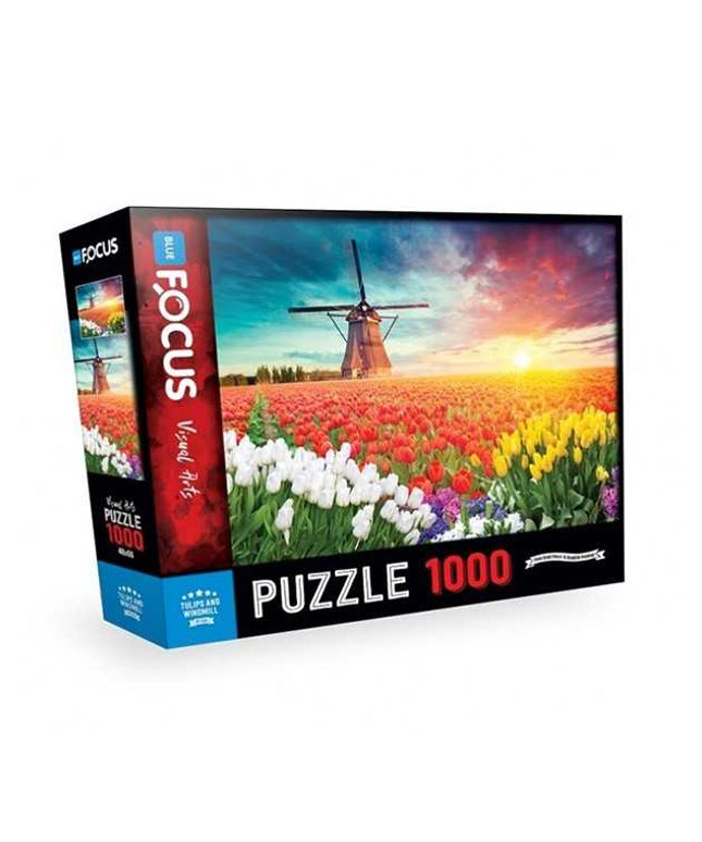 Blue Focus 1000 Parça Puzzle Tulips And Windmill