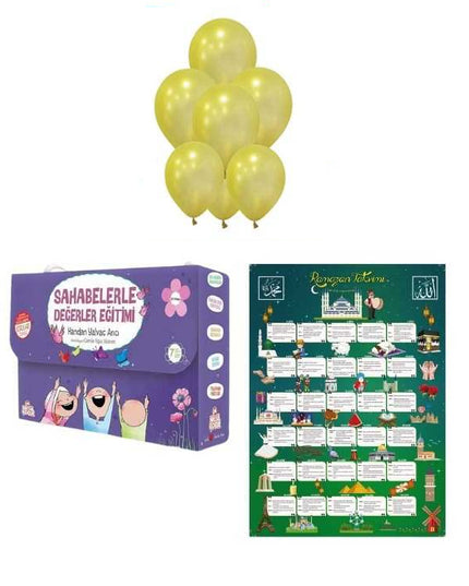 Sahabelerle Değerler eğitimi 10 kitap + Dev Ramazan afiş ve balon