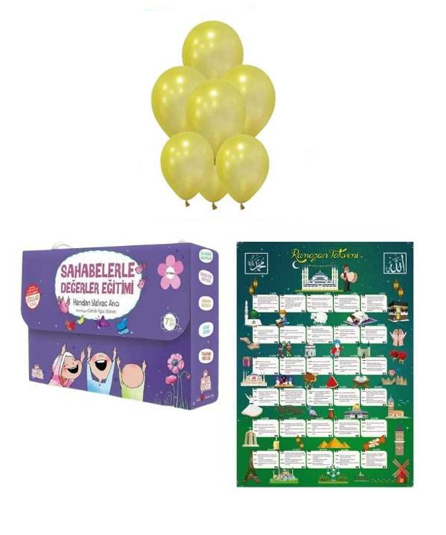 Sahabelerle Değerler eğitimi 10 kitap + Dev Ramazan afiş ve balon