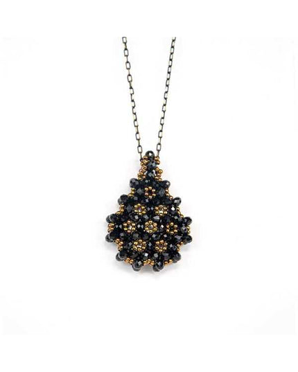 Zwarte Cevşen Ketting (Kristal, Druppel)