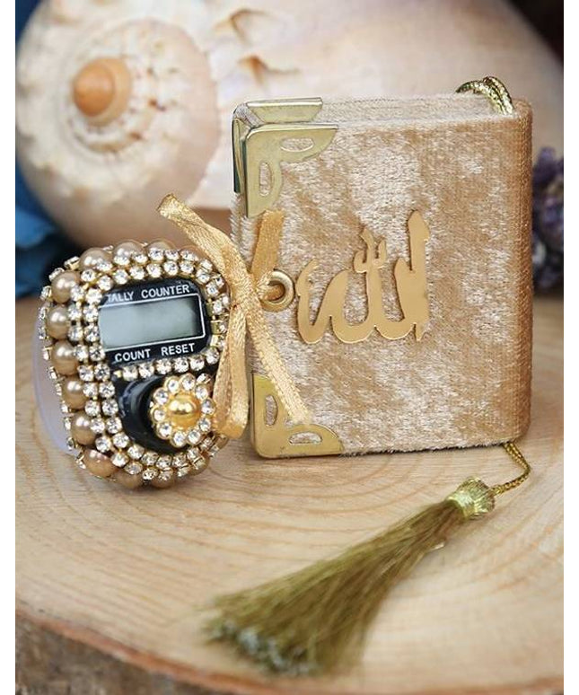Mini Koran Cadeau & Luxe Tasbih met Kristallen - Goud