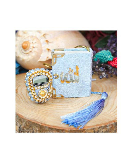 Mini Koran als cadeau & luxe steentjes zikirmatik - Blauw