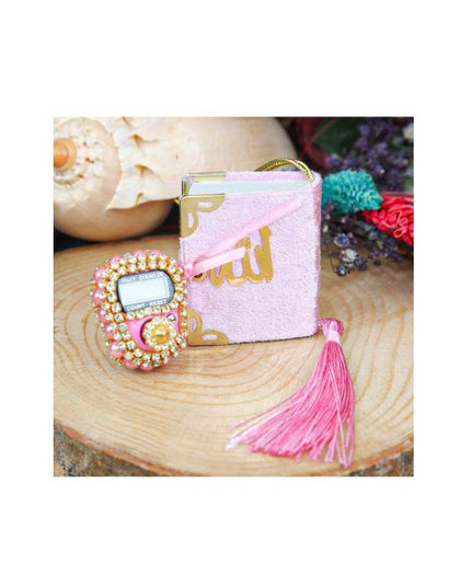 Mini Koran Cadeauset & Luxe Dhikr Teller met Kristallen - Roze